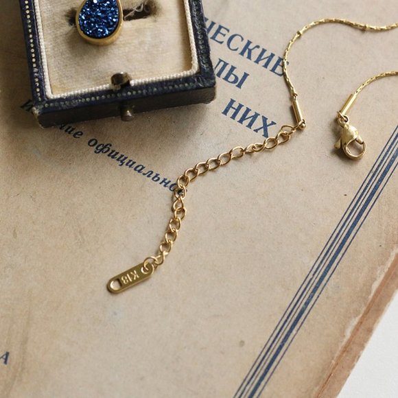 NEW 18K Gold Plated Blue Drusy Teardrop Necklace - Picture 3 of 9